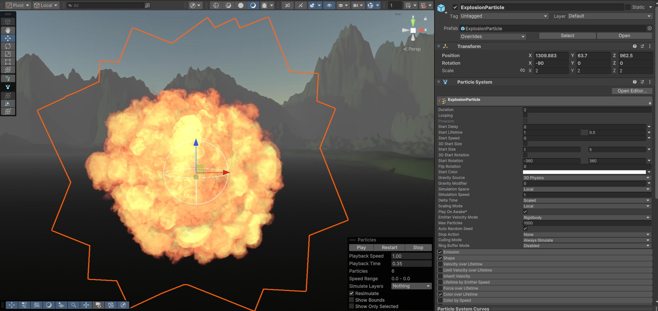Explosion Particle System Inspector